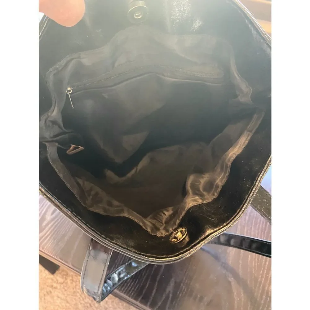 Vintage Black Patent BOHO Bucket Bag